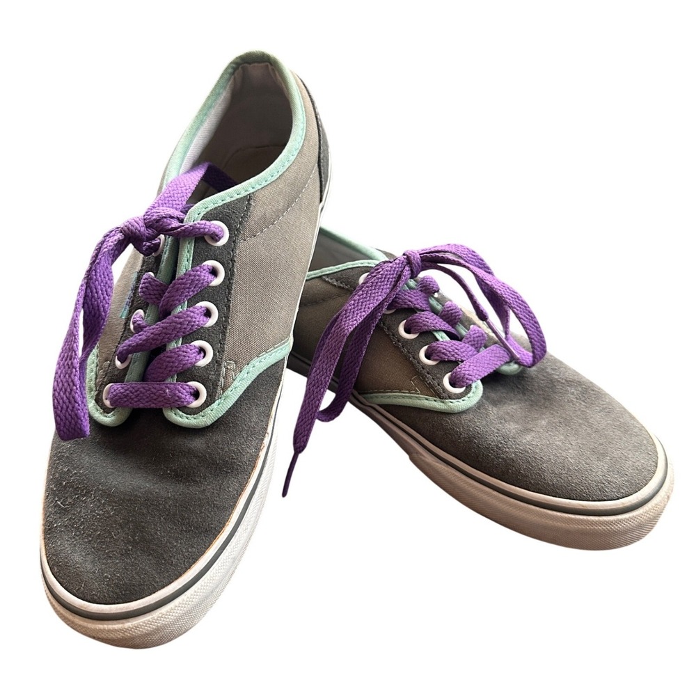 Vans Low Top Sneakers Women 6 Grey Purple Mint Green Good Skate Shoes